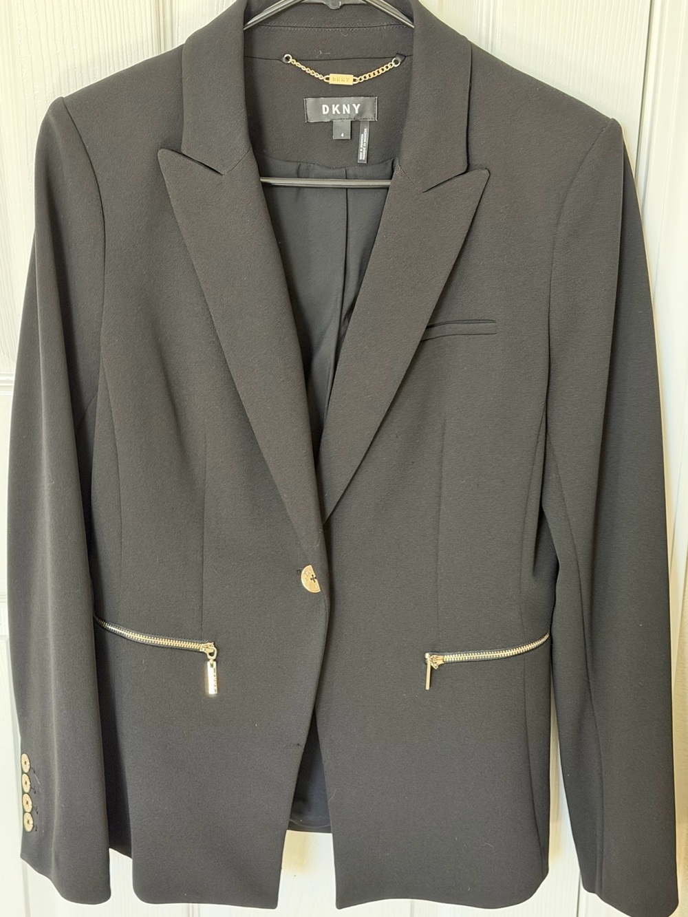 DKNY Black Blazer with Gold Zipper Accents
